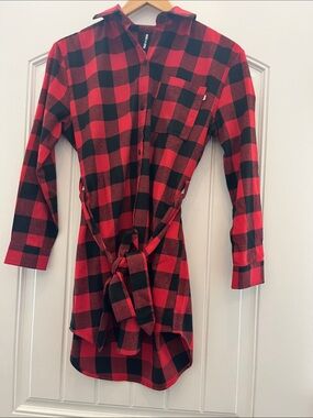 Agnes & Dora Red and Black Buffalo Plaid Long Sleeve Dress
